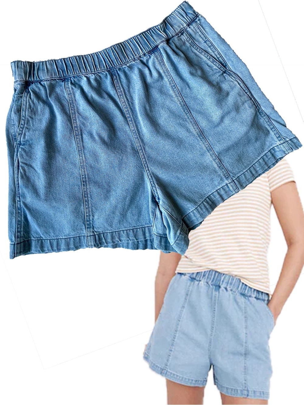 Madewell Denim Easy Pull-On Shorts SzM Rathmore Wash Pockets Beach Coastal Jorts